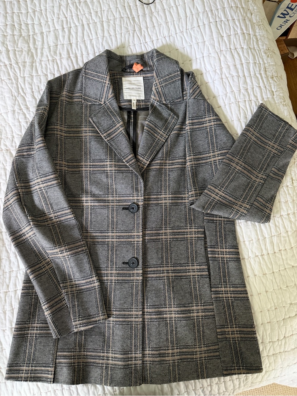 Anthropologie Gray Plaid Blazer with Subtle Taupe Lines